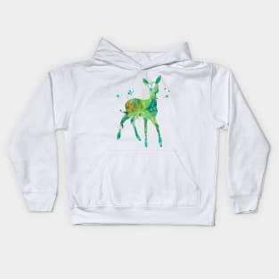 Green Fawn Watercolor Painting Kids Hoodie